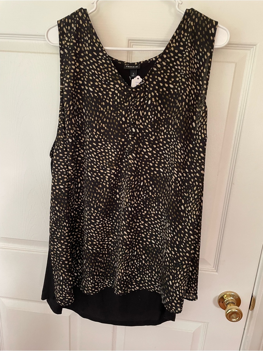 Torrid Size 3 (3X / 22–24) Black Gold Foil Dot Chiffon Layered Tunic Blouse